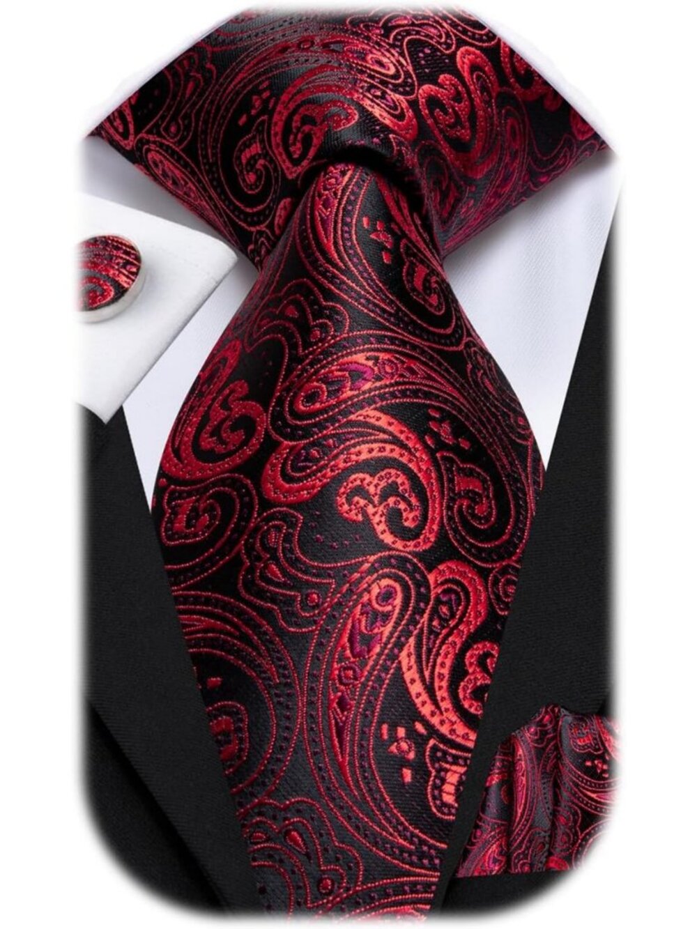 Stylish Men's Paisley Floral Silk Tie Set with Pocket Square & Cufflinks